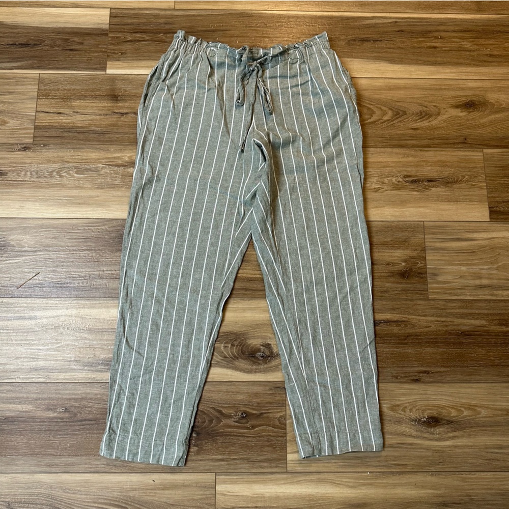 Light Green Striped Linen Pants